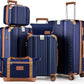 Luggage Set 6 Piece with Cup Holder,Hardshell TSA Lock Spinner Wheels Carry on Lightweight Suitcase，Hook and YKK Zippers for Valentine Gifts(Navy, 6 piece sets（14/20/24/28/DB/TB）)