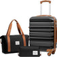 LONG VACATION Carry On Luggage Sets 3 Piece 20 Inch Suitcase Set, ABS+PC Hardshell Lightweight Travel Luggage with Spinner Wheels & YKK Zipper TSA Lock (BLACK-BROWN, 20 Inch)