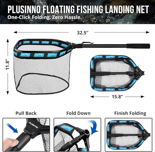 PLUSINNO Fishing Backpack with Floating Fishing Net, Tackle Boxes, Waterproof Sling Tackle Bag For Fish Gear With Rod Holder, Gifts for Men