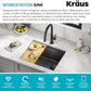 KRAUS Kore 23 Inch Undermount Workstation 16 Gauge Black Stainless Steel Single Bowl Kitchen Sink in PVD Gunmetal Finish with Accessories, KWU1111-23-PGM