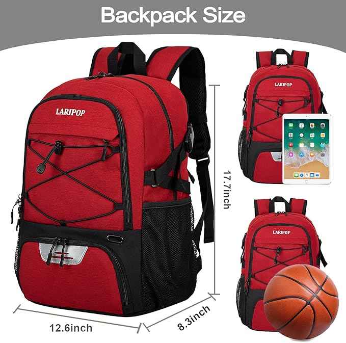 LARIPOP Basketball Bag, Sports Backpack with Ball Holder & Shoe Compartment, Water Resistant Gym Bag for Soccer Volleyball Travel