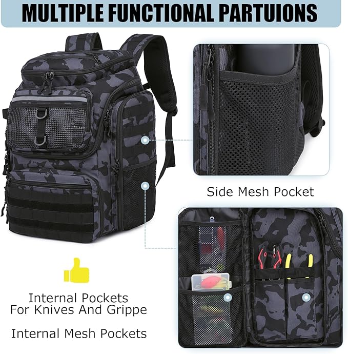 HAMBOLY Fishing Backpack with Rod Holders, 40L Tackle Box Backpack for Fishing Gear, Waterproof Fishing Bag for Men