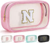 YOOLIFE Initial Travel Makeup Bag Pouch, Clear Toiletry Bag for Women Travel Accessories Cosmetic Bag Skin Care for Teen Make Up Bags Birthday Gifts for Women Unique Teacher Mom Friends Gifts Pink N