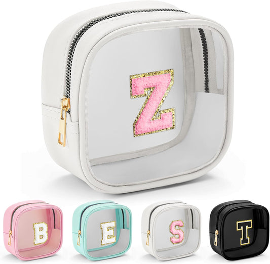 YOOLIFE Initial Make Up Bag Travel Toiletry Bag, Clear Makeup Bag Preppy Cosmetic Bags Organizer Travel Essentials Gifts for Women Teen Girlfriend Teacher Mom Birthday Mothers Day Gifts White Z