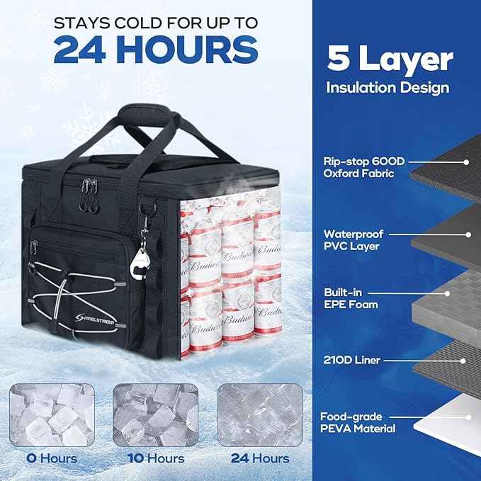 Maelstrom Soft Sided Cooler Bag, 30/40 Can Collapsible Insulated Ice Chest, Large Leakproof Portable Storage for Camping, Travel, Kayaking & Beach
