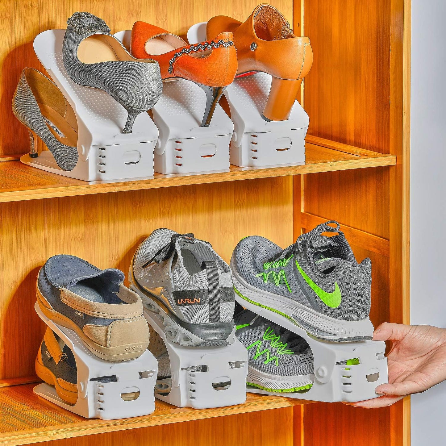 Shoe Slots Organizer, 36PCS Adjustable Double Layer Stack Shoe Rack, 50% Space-Saving Storage Rack Holder, White