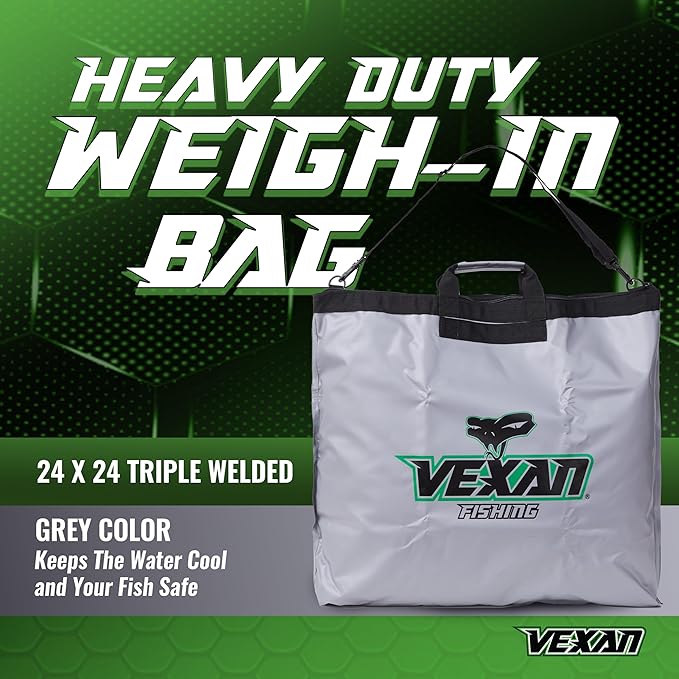 Vexan Tournament Weigh In Bag for Bass Fishing - Heavy Duty 24"x24" Fish Bag for Caught Fish - Waterproof, Zippered, Padded Handles, Triple-Welded Seams