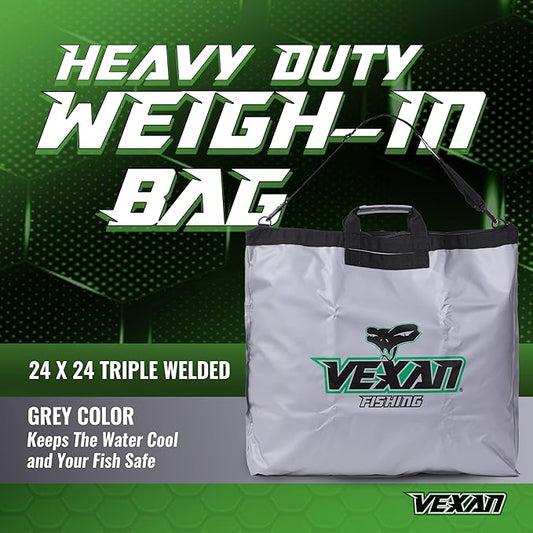 Vexan Tournament Weigh In Bag for Bass Fishing - Heavy Duty 24"x24" Fish Bag for Caught Fish - Waterproof, Zippered, Padded Handles, Triple-Welded Seams