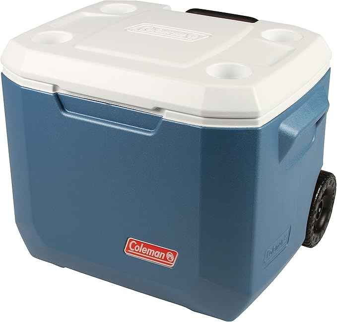 Coleman Xtreme 50qt Rolling Cooler with Wheels, Extra-Walled Insulation Keeps Ice up to 5 Days, Portable Wheeled Hard Chiller