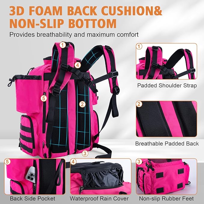 Goture Fishing Backpack, 900D Water-Resistant Tackle Backpack with Rod Holders, 58L Large Storage Gear Fishing Tackle Bag with Detachable Crossbody Bag,8 Lure Pockets,Bottle Holder for Camping Hiking