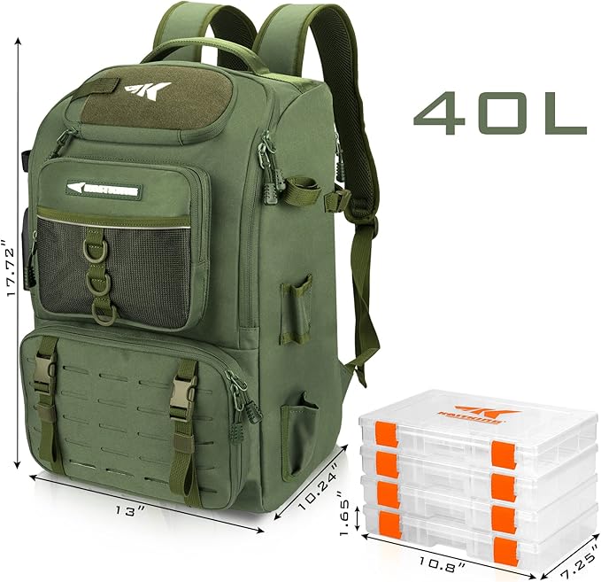 KastKing KarryAll Fishing Tackle Backpack with Rod Holder 4 Tackle Boxes,40/26L Tackle Bag Storage Fishing Gear and Equipment