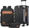 Joyway 20in Carry On Luggage with Cup Holder and USB Port, 25% Expandable Capacity, Smart Suitcase with Anti Slip Wheels and Backpack, Perfect for Men and Women 3 Piece Set Black