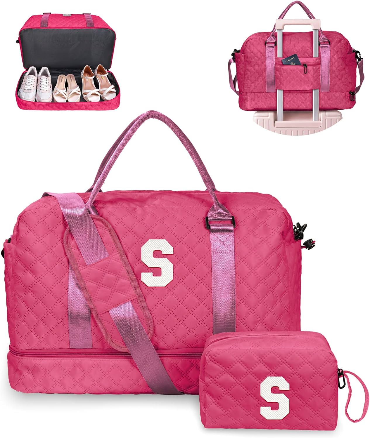 Womens Gifts for Birthday-Initial Travel Bag with Shoe Compartment, Personalized Weekender Bag, Monogram Overnight Bag for Women, Letter Travel Bag with Makeup Bag Ladies Gifts (Letter S) - Roamly