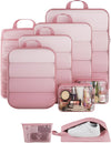 Veken 9/11 Set Compression Packing Cubes for Travel Essentials,Compressible Expandable Large Luggage Suitcase Organizer Bags for Clothing,Durable Space Saver Storage Bags with Toiletry Bags(Pink)