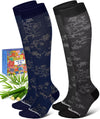 Bamboo Viscose Compression Socks for Women Men 2 Pairs 15-20mmHg Knee High Compression Socks Travel Nurse