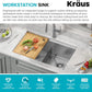 KRAUS Kore Workstation 30-inch Undermount 16 Gauge Stainless Steel Kitchen Sink, Double Bowl Kitchen Sink with Accessories, KWU112-30