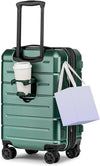 KYME Green Carry On Luggage 22x14x9 Airline Approved Expandable 20 Inch Hardshell Carry On Suitcase with Wheels TSA Lock Small Travel Rolling Luggage with Cup Holder for Men Women