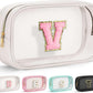 YOOLIFE Initial Make Up Bag Travel Toiletry Bag, Clear Makeup Bag Preppy Cosmetic Bag Clear Makeup Bags With Zipper Girlfriend Teacher 7 Year Old Girl Gifts Daughter Gifts Swim Gifts For Girls White V