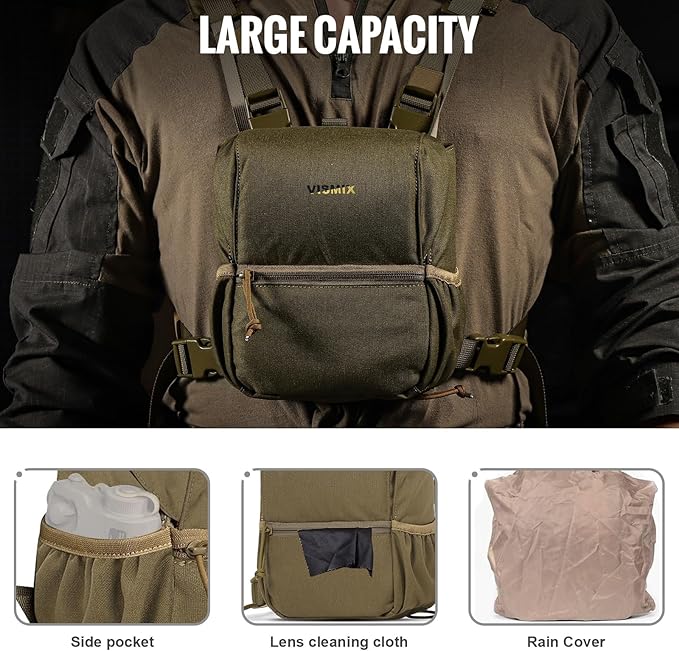 VISMIX Binocular Harness, Adjustable Binocular Harness Chest Pack with Rain Cover for Hunting Hiking Shooting
