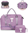 Women Gifts-Duffle Bags with Shoe Compartment, Personalized Weekender Bag, Overnight Bag, Tween Travel Bag with Makeup Bag，Birthday Gift Graduate Gifts for Her (Letter T) - Roamly