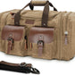 Wildroad Waxed Canvas Genuine Leather 50L Waterproof Duffle Bag - Vintage Travel Weekender Overnight Carry On - Roamly