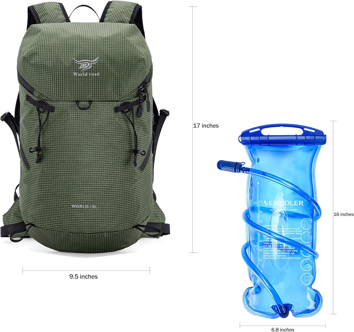 15L Hydration Backpack with 2L Water Bladder Water Backpack for Women, , Lightweight & Comfortable Running Vest for Running, Hiking, Cycling, Climbing, Camping, Biking,Rave - Roamly