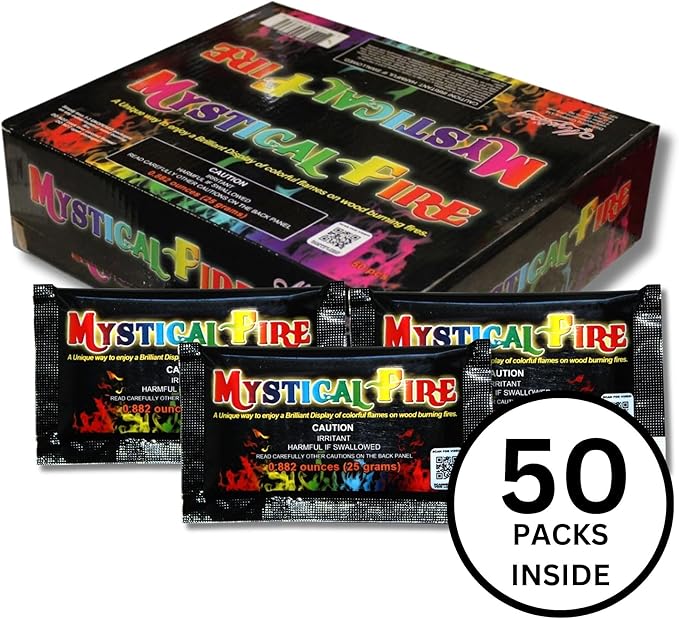 Mystical Fire Color Changing Packets Fire Pits Campfire Enchanted Multi-Color Magical Fun for Indoor Fireplace or Outdoor Use- Pulsating Flame Colorant- 0.882 Ounces 50pk