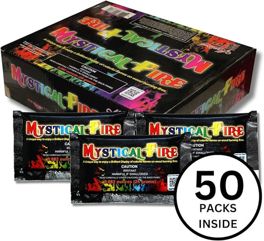 Mystical Fire Color Changing Packets Fire Pits Campfire Enchanted Multi-Color Magical Fun for Indoor Fireplace or Outdoor Use- Pulsating Flame Colorant- 0.882 Ounces 50pk