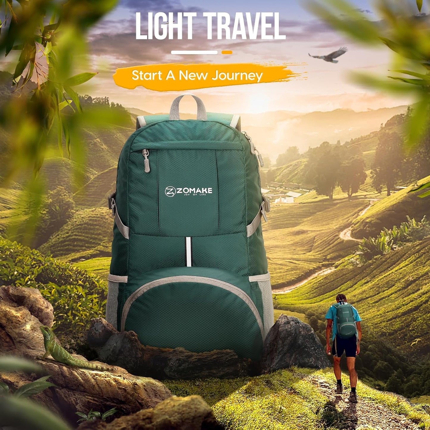 ZOMAKE Lightweight Packable Backpack 35L, Light Foldable Backpacks Water Resistant Collapsible Hiking Bag, Compact Folding Day Pack for Travel Camping(Dark Green) - Roamly