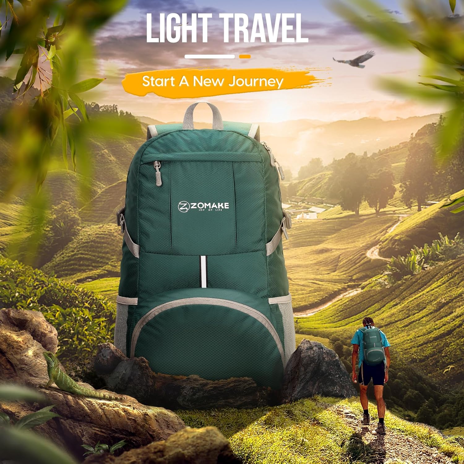 ZOMAKE Lightweight Packable Backpack 35L, Light Foldable Backpacks Water Resistant Collapsible Hiking Bag, Compact Folding Day Pack for Travel Camping(Dark Green) - Roamly