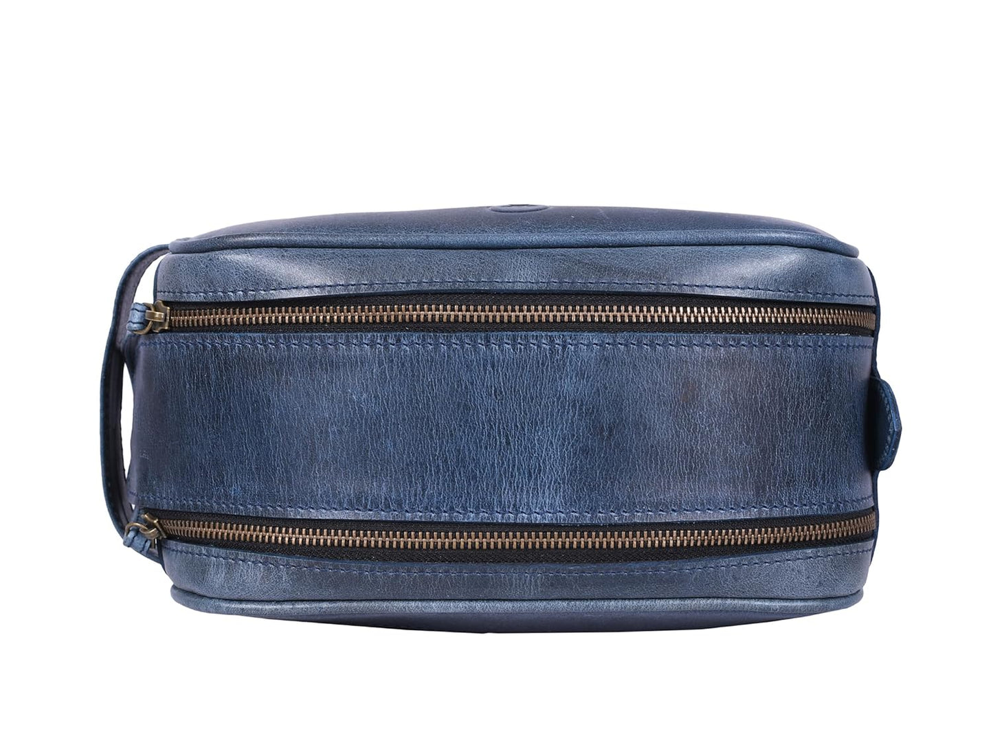 10" Premium Leather Toiletry Travel Pouch With Waterproof Lining | King-Size Handcrafted Vintage Dopp Kit By Aaron Leather Goods (Chestnut) - Roamly