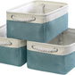 TheWarmHome Fabric Storage Bins Baskets for Organizing,Sturdy Storage Basket W/Handles, Decorative Foldable Storage Baskets for Shelves Closet Nursery Toy (White&Teal, Medium - 3 Pack)