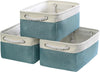 TheWarmHome Fabric Storage Bins Baskets for Organizing,Sturdy Storage Basket W/Handles, Decorative Foldable Storage Baskets for Shelves Closet Nursery Toy (White&Teal, Medium - 3 Pack)