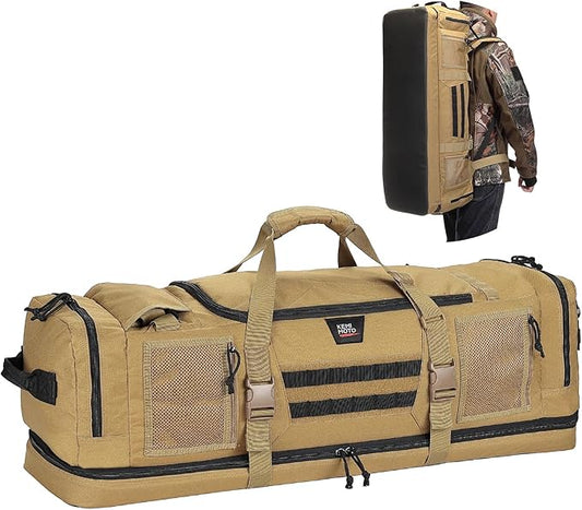 KEMIMOTO Hunting Duffle Bag, 78L large Capacity Travel Gear Bags Tool Range Cases for Long Distance Trips Hiking Hunting Fishing Camping, Multi Pocket Design, Brown Backpackable
