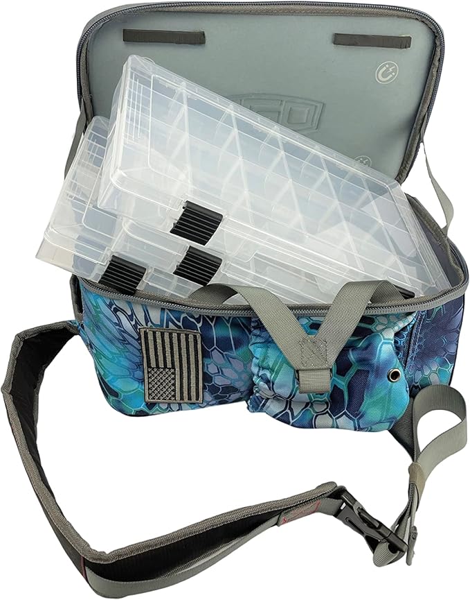 EGO Kryptek Tactical Tackle Box Backpack, Durable Fishing Tool Bag, 1000D Nylon Fabric with PVC Back, Water-Resistant, Multiple Storage Pockets, Laser-Cut Molle Loops, Includes 4 Tackle Trays