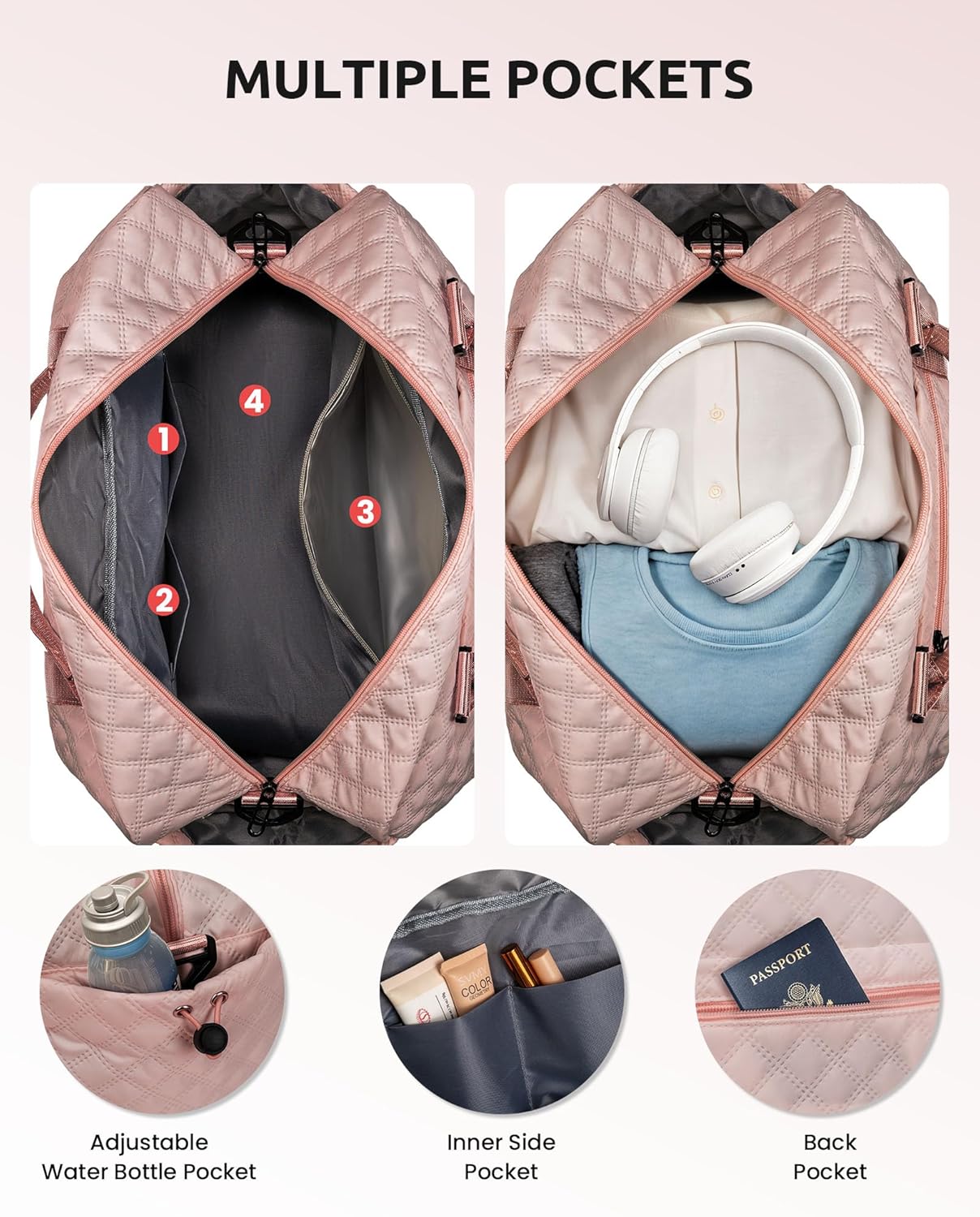 Women Gift-Birthday Gifts, Initial Duffle Bags with Shoe Compartment, Girls Weekender Bag, Overnight Tote for Women, Travel Bag with Makeup Pouch (Letter A) - Roamly