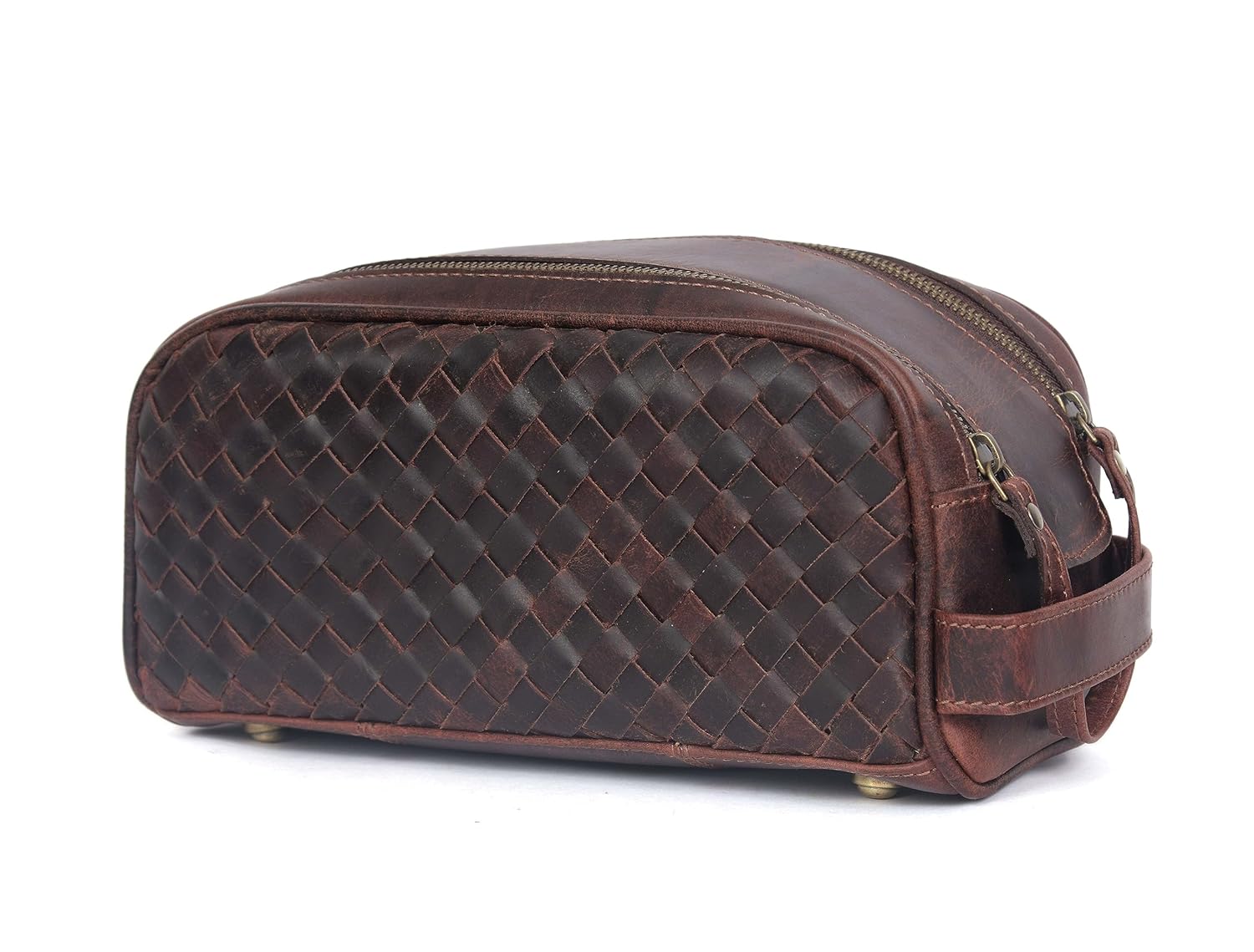 10" Premium Leather Toiletry Travel Pouch With Waterproof Lining | King-Size Handcrafted Vintage Dopp - Kit ~ Gift for Father's Day By Aaron Leather Goods (Wheat Brown) - Roamly