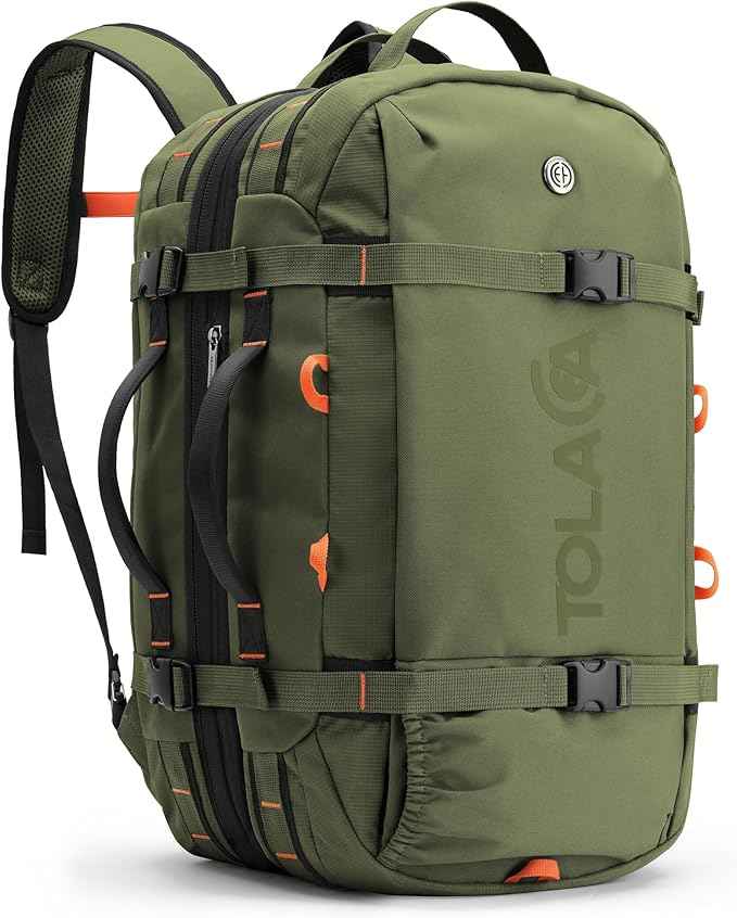 Tolaccea Travel Laptop Backpack for Men Women, 40L-50L Expandable Carry On Backpack with Wet Dry Compartment, TSA Approved Daypack Fits 16 Inch Laptop, Convertible Rucksack Duffel Bag for Work Travel