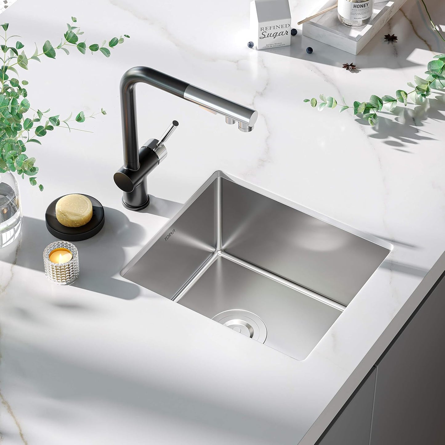 TORVA 15 x 17 Inch Undermount Kitchen Sink, Premium 304 Stainless Steel Bar Sink - 9 Inches Deep Basin Single Bowl Sink