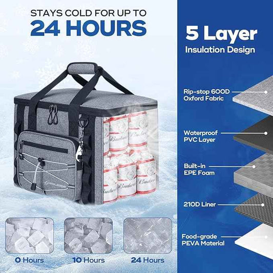 Maelstrom Soft Sided Cooler Bag, 30/40 Can Collapsible Insulated Ice Chest, Large Leakproof Portable Storage for Camping, Travel, Kayaking & Beach