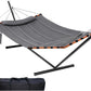 TegerDeger 12FT 2 Person Hammock with Stand Included 55 x 79IN Large Hammock 450LB Capacity with Hardwood Spreader Bar & Nylon Rope for Outside, Patio, Garden, Backyard, Beach, Poolside - Gray