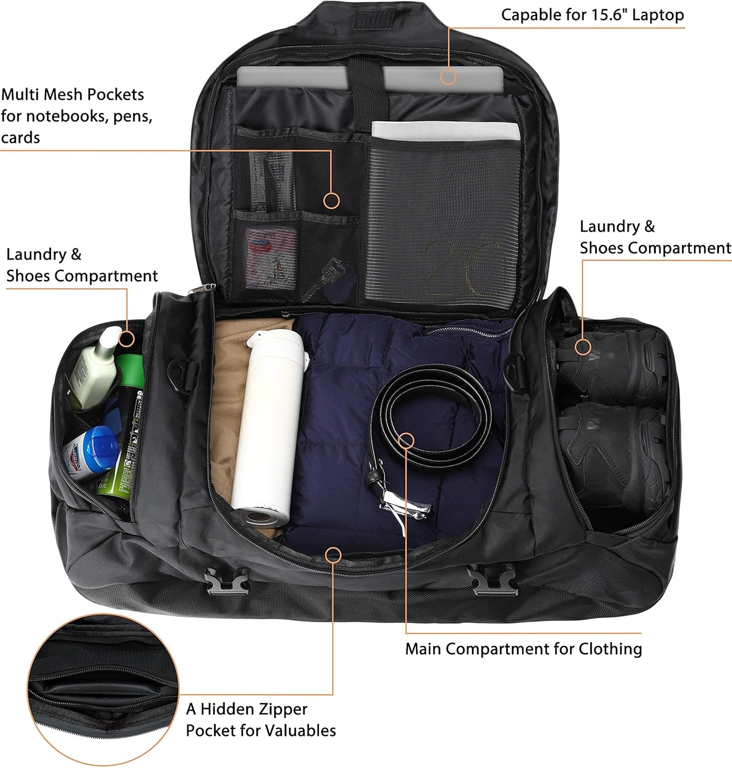 Ubon Large Duffel Bag Weekender Bags with Shoe Compartments 4-Way Sports Gym Backpack with Padded Straps Camping Traveling Duffle Bag - Roamly