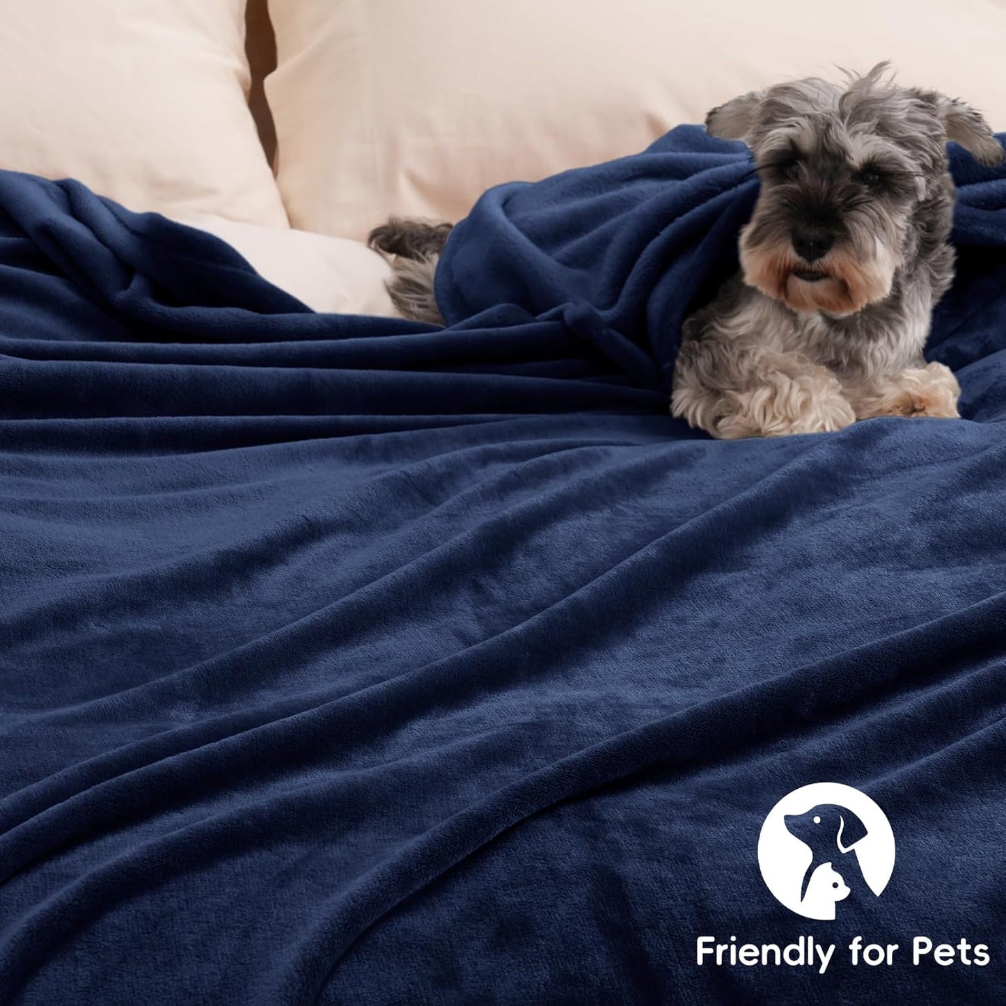 PHF Ultra Soft Fleece Throw Blanket, No Shed No Pilling Luxury Plush Cozy 300GSM Lightweight Blanket for Bed, Couch, Chair, Sofa Suitable for All Season, 50" x 60", Navy Blue
