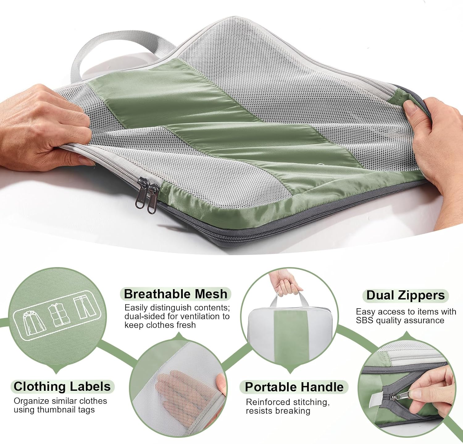 10 Set Compression Packing Cubes for Travel Essentials,Compressible Expandable Packing Cubes for Suitcase,OlarHike Luggage Organizer Bags for Travel,Handy Helper for Organizing Clothes(Matcha Green) - Roamly