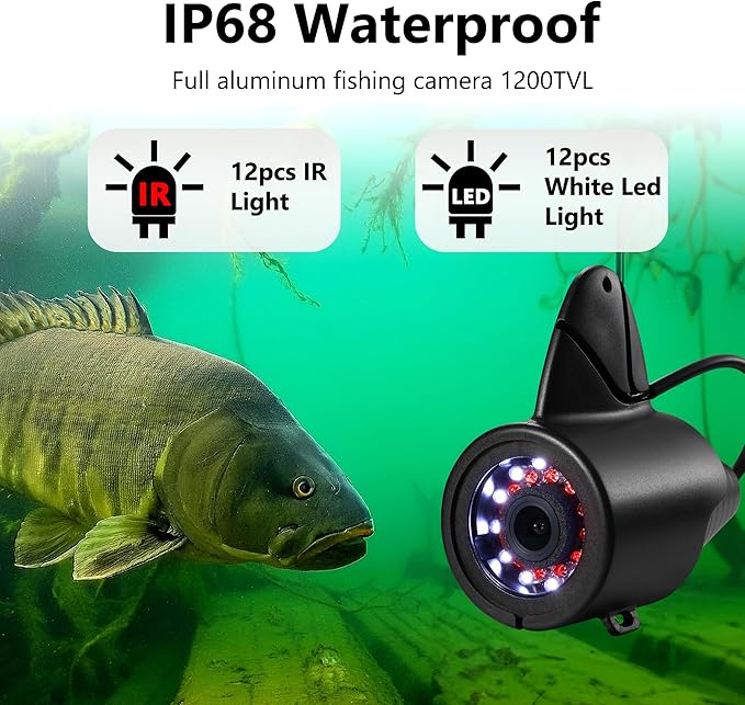 [FishPRO® 2026 Upgrade] Underwater Fishing Camera 1200TVL, 7'' Ice Fishing Camera Underwater[Aluminum Box], Fish Finder Ice Fishing Gifts for Men, IR+LED, 4,500mAh, 65ft