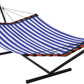 TegerDeger 12FT 2 Person Hammock with Stand Included 55 x 79IN Large Hammock Quick Dry 450LB Capacity with V Shaped Hardwood Spreader Bar & Nylon Rope for Outside, Patio, Garden - Tender Blue Stripes