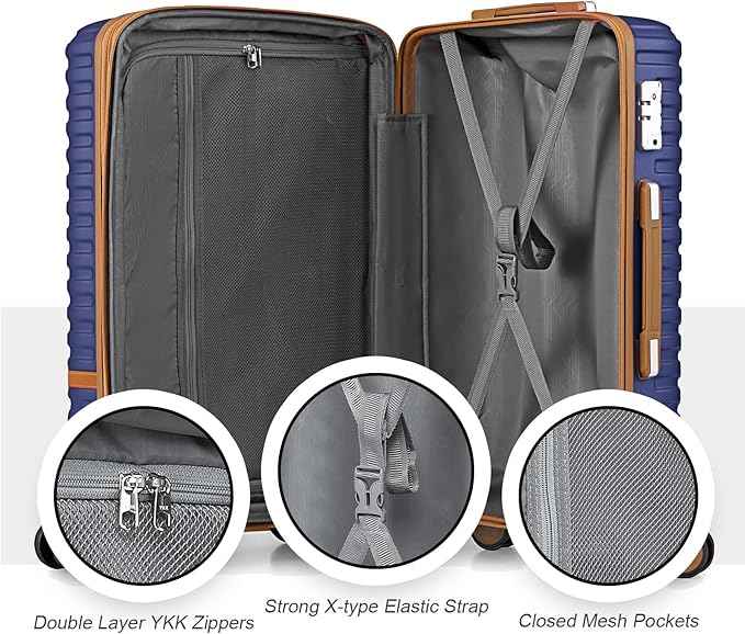 Joyway Luggage Set 3 Piece Suitcase Sets with Spinner Wheel,Hardside Expandable Travel Laggage with TSA Lock (13/20/24/28 Navy brown