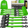 AUGO Heavy Duty Ratchet Straps & Soft Loops – Pack of 4 Extra Strong 1.5” by 15’ Ratchet Straps w/S-Hook Safety Latches & 4 Soft Loop Tie Downs – 4400Lb Break Strength for Motorcycles, ATVs, Etc.