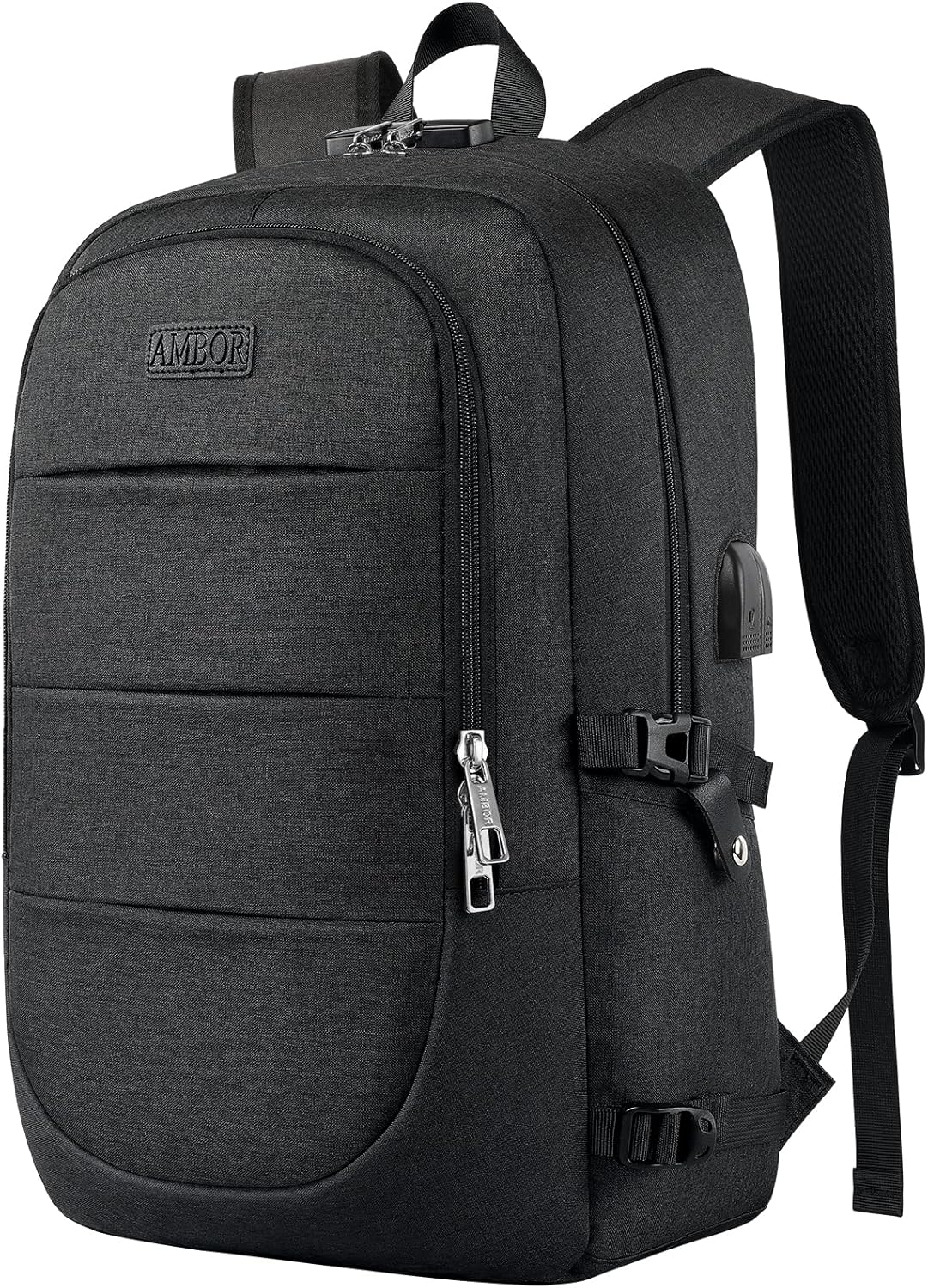 AMBOR Travel Laptop Backpack for Ｍen, 15.6-17.3 inch Laptop Backpack for School, Anti Theft Business Work Backpack with USB Charging Port, Water Resistant College Computer Bag for Men & Women, Black - Roamly