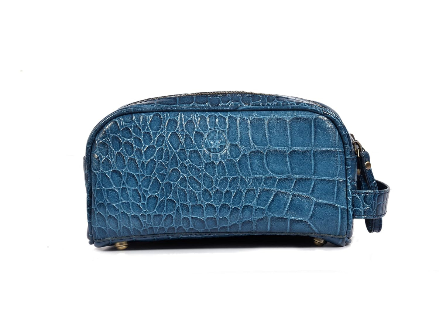 10" Premium Leather Toiletry Travel Pouch With Waterproof Lining | King-Size Handcrafted Vintage Dopp - Kit ~ Gift for Father's Day By Aaron Leather Goods (Egyptian Blue) - Roamly